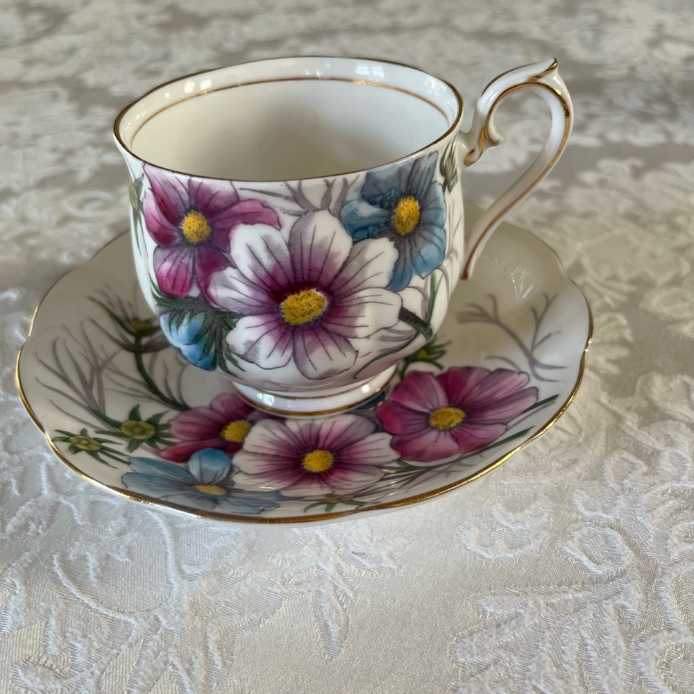 Vintage teacup.  Royal Albert Flower of the Month Series.  Of 12, Cosmos, #10.